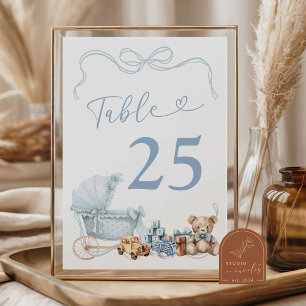 Blauw Kokette Koets Baby Shower Tafelnummer