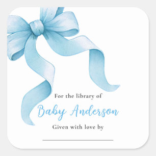 Blauw Kokette Strik Baby Shower Ex-Libris Vierkante Sticker