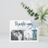 Blauw kompas trouwfoto Dank u Briefkaart (Staand voorkant)