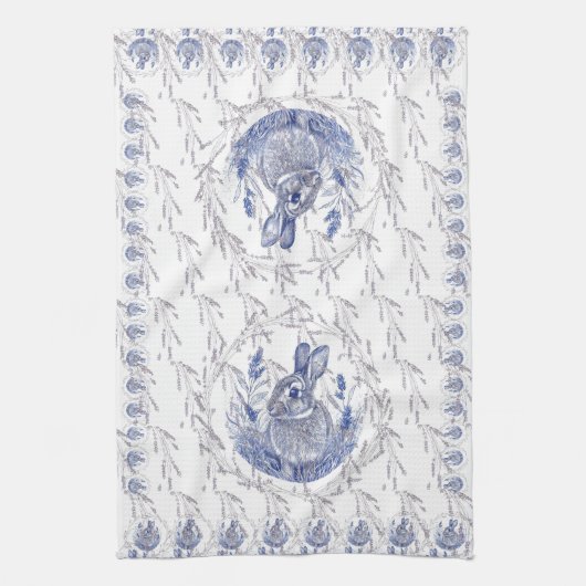 Blauw Konijn en Lavendel Border Handdoeken (Verticaal)