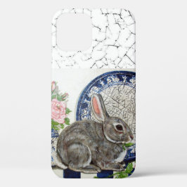  blauw konijn Floral Dedham Delft Animal Cas iPhone 12 Hoesje