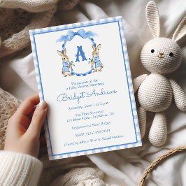 Blauw Konijn Koningswapen Baby Shower Kaart