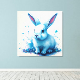Blauw Konijn Watercolor Kunstwerk Canvas Afdruk