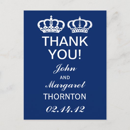 Blauw Koninklijk paar Dank u Briefkaart (Voorkant)