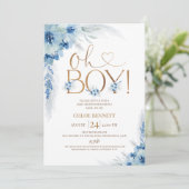 Blauw Koper Boho Pampas Grass Oh Boy Baby shower Kaart (Staand voorkant)
