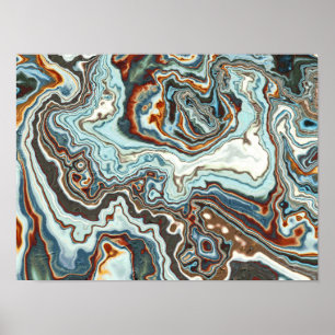 Blauw Koper Marmer Geode Stroom Poster