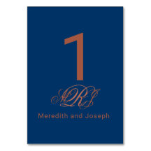 Blauw Koper Monogram Elegant Script Bruiloft