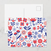 Blauw & koraal bloemenpatroon feestdagenkaart (Voorkant / Achterkant)