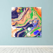 Blauw, koraal en groen gekleurd gekleurd en vloeib canvas afdruk (Insitu (Houten vloer))