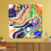 Blauw, koraal en groen gekleurd gekleurd en vloeib canvas afdruk (Insitu (Woonkamer))
