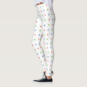 Blauw koraal Groen Polka Dot Patroon op Wit Leggings