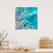 Blauw koraal strand Abstracte kunst Poster (Keuken)