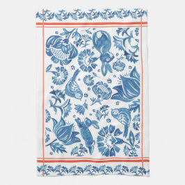  blauw, koraalkonijnenvogelvogelvogelvogelgriep theedoek