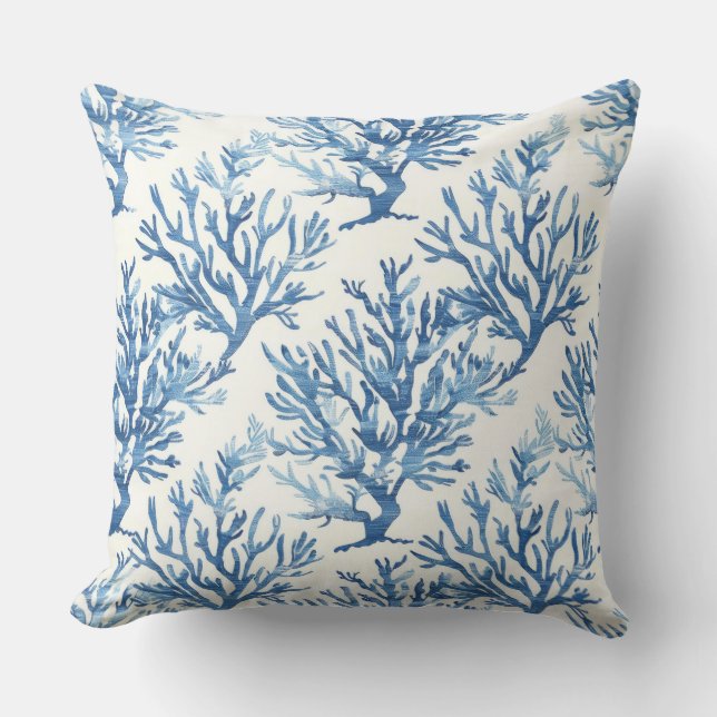 Blauw koraalkussen | Koraal Sierkussennen Kussen (Voorkant)