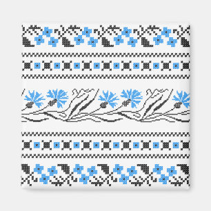Blauw kornflower kruisstitsontwerp magneet
