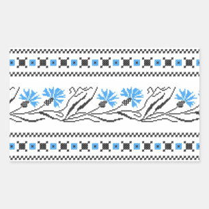 Blauw kornflower kruisstitsontwerp rechthoekige sticker