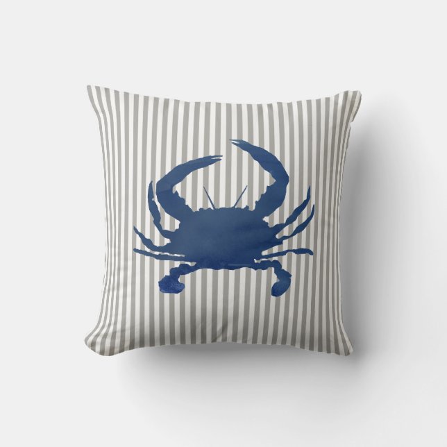 Blauw krab Schilderstreep Nautisch Sierkussen (Voorkant)