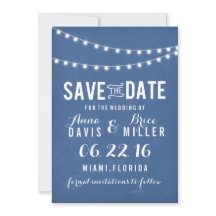 Blauw Krijtbord Zomer String Licht Save The Date