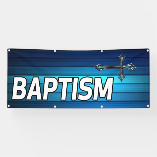 blauw kruis en planken Baptisme Spandoek (Horizontaal)