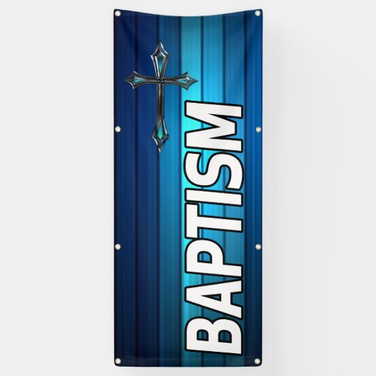 blauw kruis en planken Baptisme Spandoek (Verticaal)