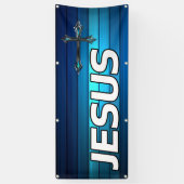 blauw kruis en planken Jezus Spandoek (Verticaal)