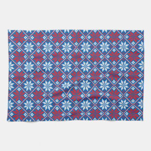 Blauw kruisstichpatroon theedoek
