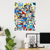 Blauw kubisme jongen poster (Thuiskantoor)