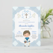 Blauw Kuif Zeeman Jongen Eerste Heilige Communie Kaart (Staand voorkant)