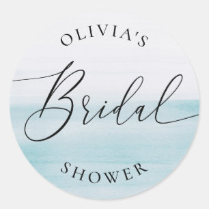 Blauw Kust Bruiloft Bridal Shower   Elegant Strand Ronde Sticker