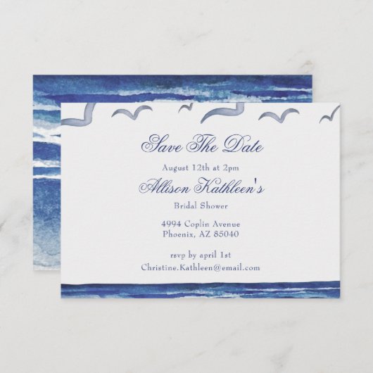 Blauw Kust Bruiloft Bridal Shower Save The Date Informatiekaartje (Voorkant / Achterkant)
