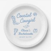 Blauw kust cowgirl vrijgezellenfeest papieren bordje (Voorkant)