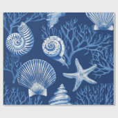 Blauw kust toile zeeschelp koraal patroon (2) cadeaupapier (Vlak)