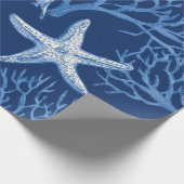 Blauw kust toile zeeschelp koraal patroon (2) cadeaupapier (Hoek)