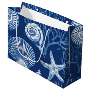 Blauw kust toile zeeschelp koraal patroon (2) groot cadeauzakje