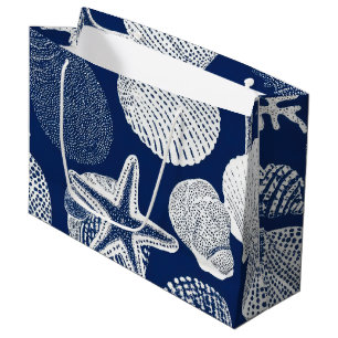 Blauw kust toile zeeschelp koraal patroon (4) groot cadeauzakje