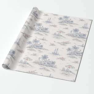 Blauw kust tropisch Frans toile patroon Cadeaupapier