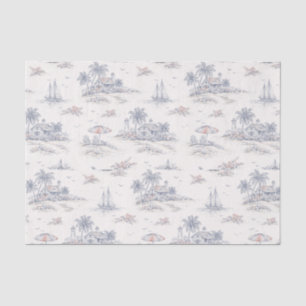 Blauw kust tropisch Frans toile patroon Tissuepapier