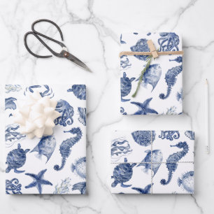 Blauw Kust Verpakking Papier Flat Sheet Set van 3 Inpakpapier Vel