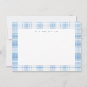 Blauw kustplaidpatroon monogram notitiekaartje