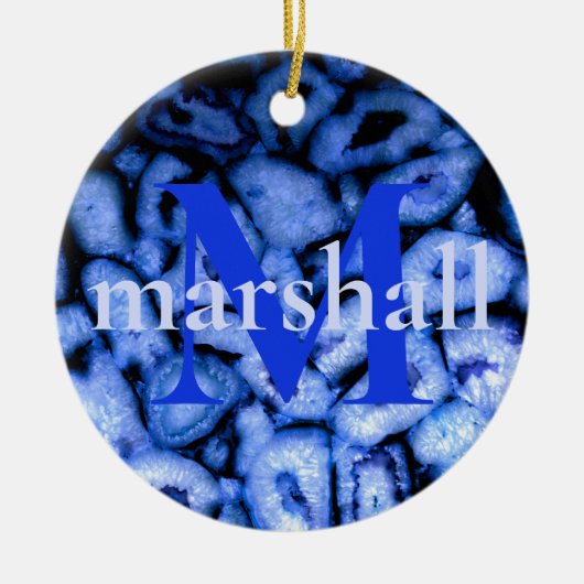 Blauw Kwarts Agaat Geodes monogram Keramisch Ornament (Voorkant)
