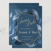 Blauw laat gouden Lijst opslaan de datum Save The Date (Voorkant / Achterkant)