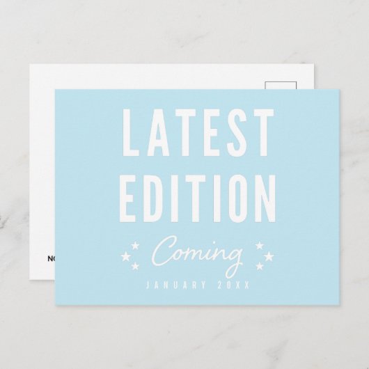 Blauw Laatste Editie Komt Zwangerschap Aankondigingskaart (Voorkant / Achterkant)