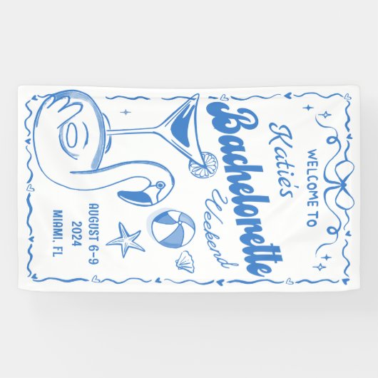 Blauw Laatste Toast Strand Bruidsfeest Weekend Ban Spandoek (Horizontaal)