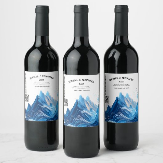 Blauw Label voor bruiloften Wijn Etiket (Flessen)
