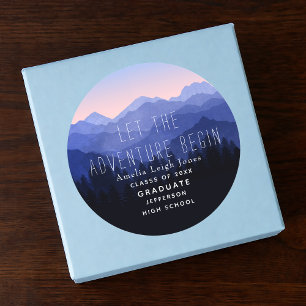 Blauw Landelijke Afstudeersticker Berg Ronde Sticker