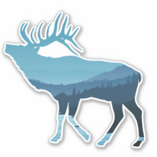 Blauw landschap eland bos berg sticker