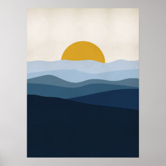 Blauw landschap poster