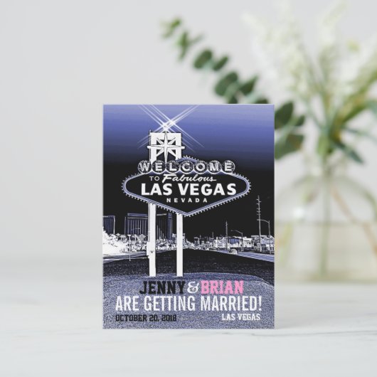 Blauw Las Vegas Bruiloft Save The Date Aankondigingskaart (Staand voorkant)