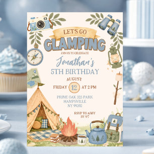Blauw Laten we op glamping-uitstap gaan Verjaardag Kaart