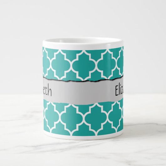 Blauw latenwerk, Quatrefoil, Trellis, Jouw naam Jumbo Mok (Voorkant)